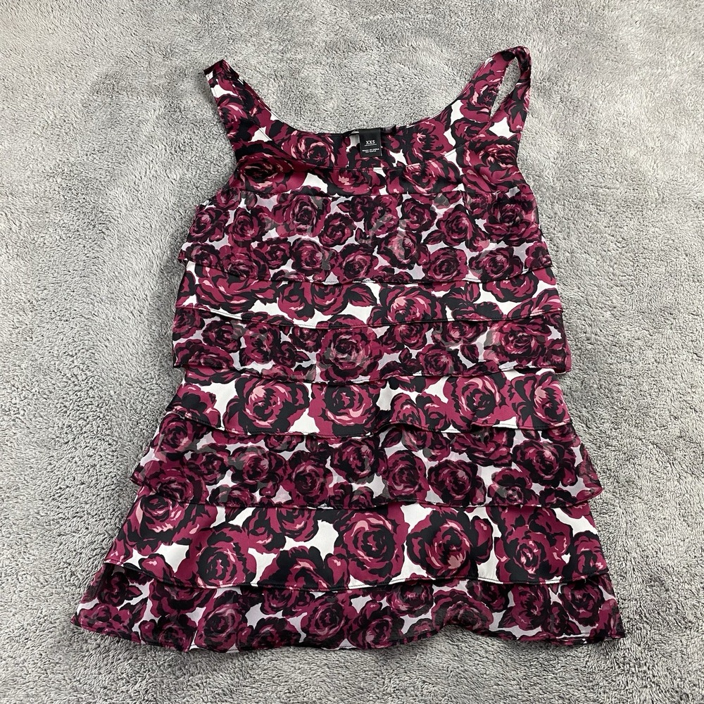 White House Black Market Rosette Floral Layered Sleeveless Blouse Womens XXS Red